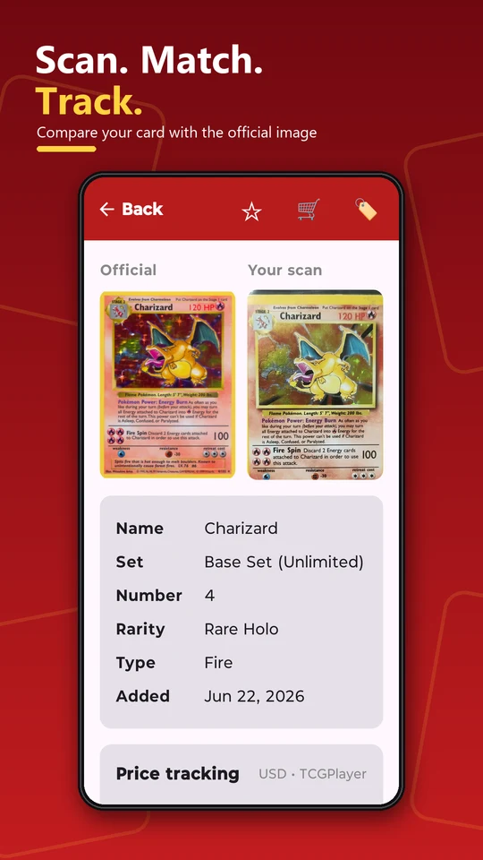 Scan, match and track: compare your card with the official image
